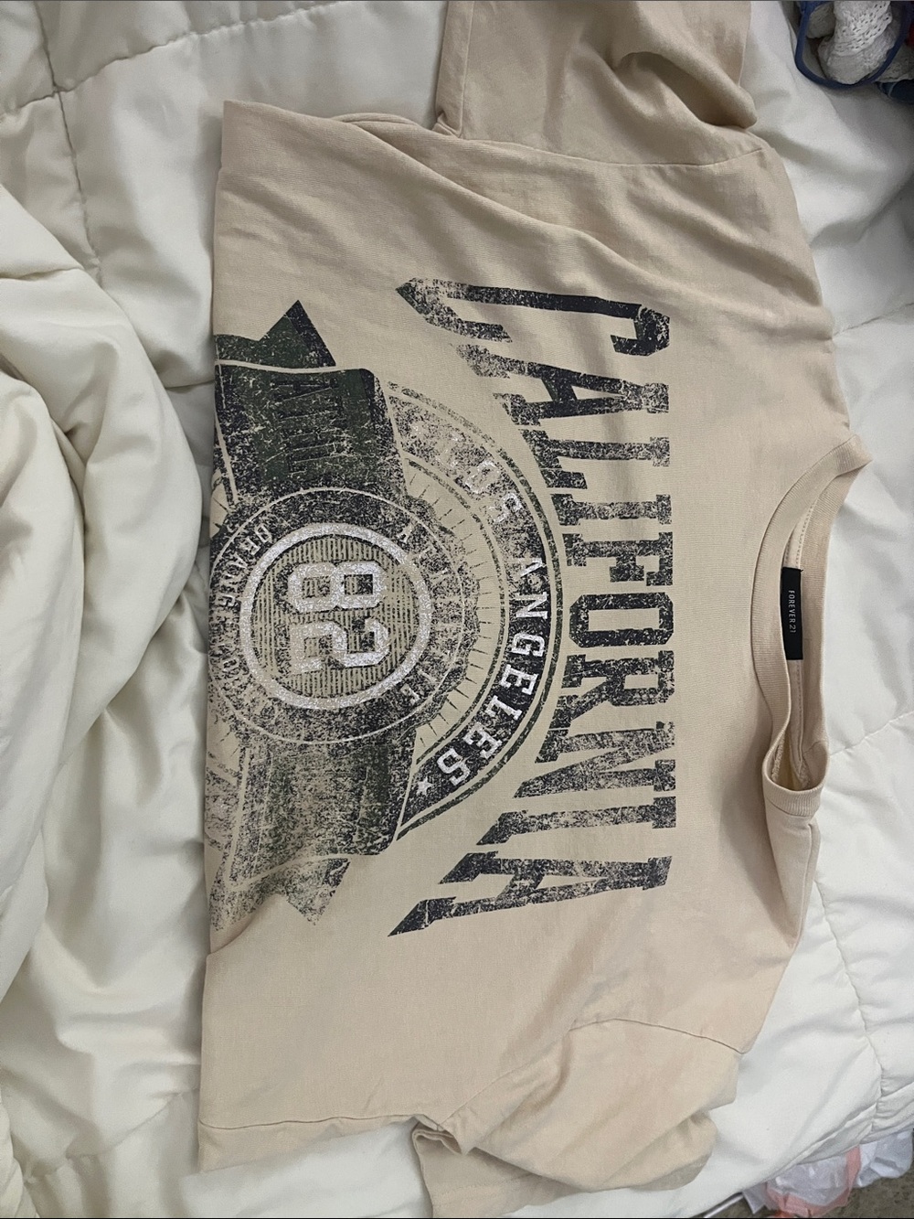 Forever 21 distressed Women's beige crew neck top